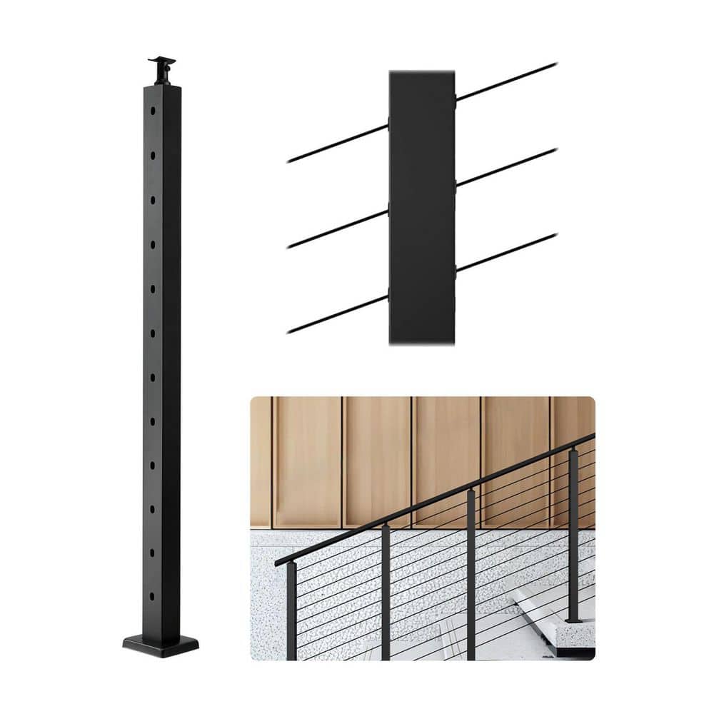 Straight Railing Post VEVOR 42 x 1 x 2 in. Cable Railing Post, Stair Post, Stainless Steel ...