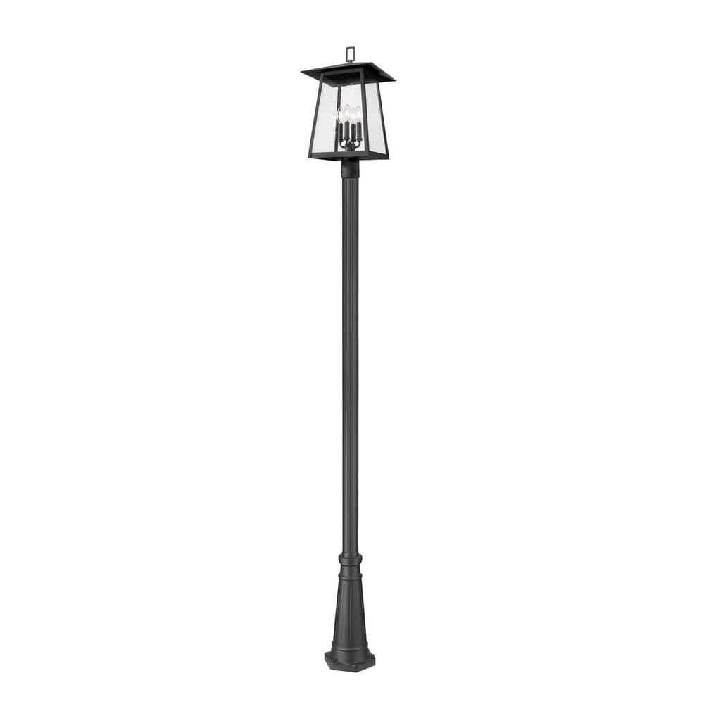 Rainer 4-Light Black Aluminum Hardwired Outdoor Marine Grade Post Light Set