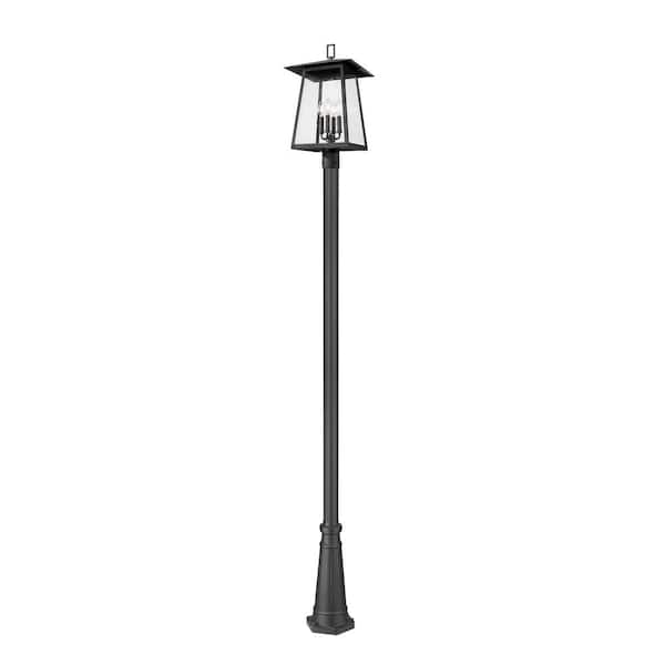 Rainer 4-Light Black Aluminum Hardwired Outdoor Marine Grade Post Light Set with no bulbs included