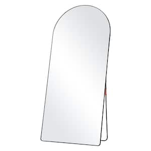 31.89 in. W x 70.87 in. H Arched Full Length Mirror Floor Mirror with Stand Aluminum Alloy Frame Black for Living Room