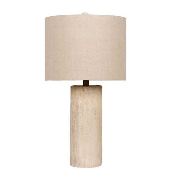 Table Lamp 27 in. Cottage White Contemporary Standard Bulb Cylindrical Table Lamp for home w/ Off-White Linen Shade