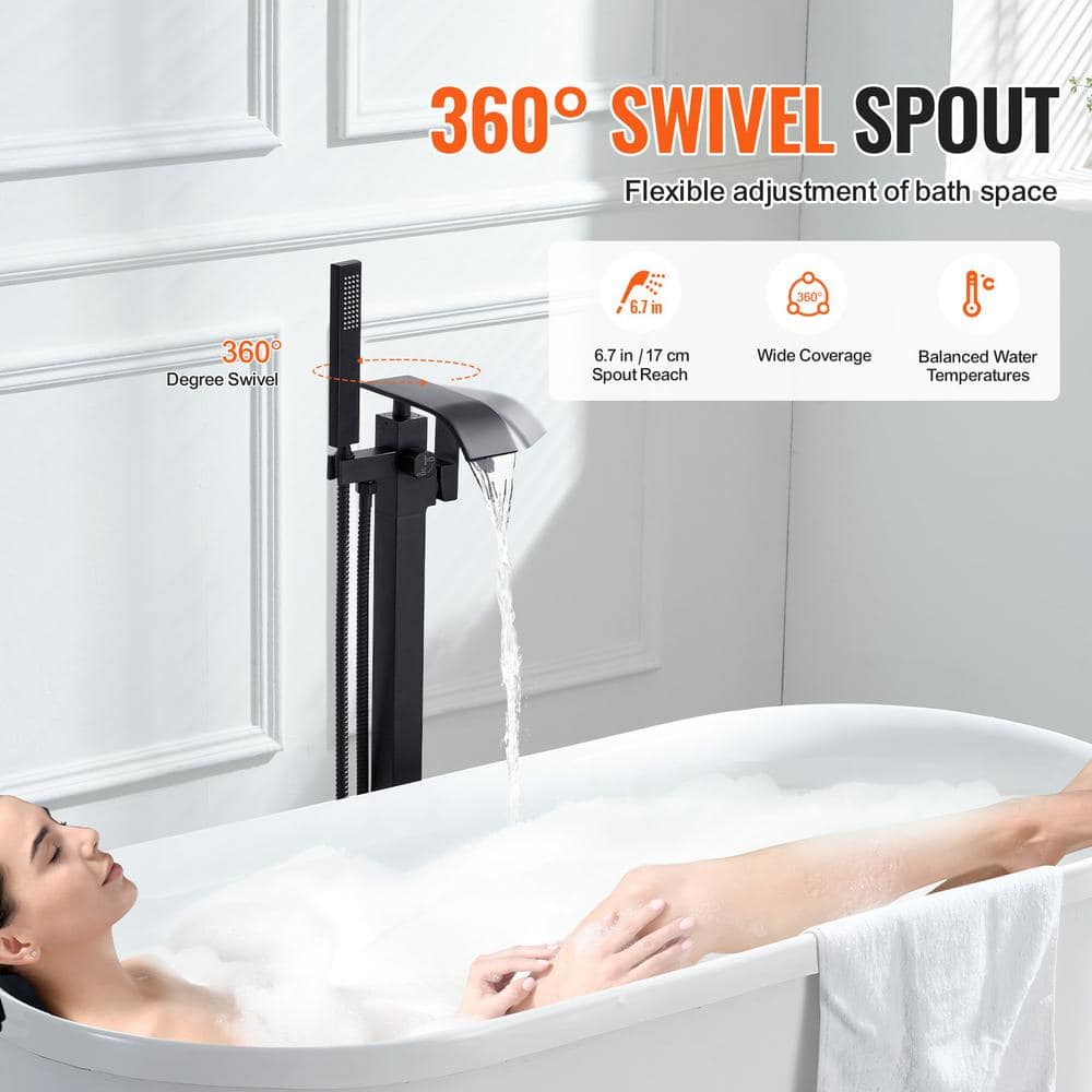 Matte Black Stainless Steel Freestanding Bathtub Faucet with Handheld Shower