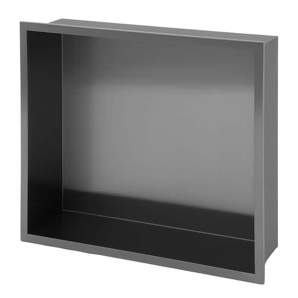 FUNKOL 15 in. x 13 in. Gunmetal Black Stainless Steel Wall Mount Shower Niche Single Shelf