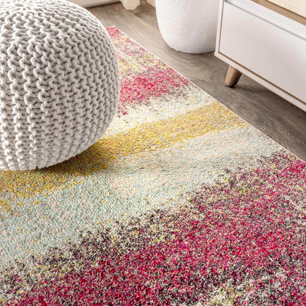 Luxe Soft Weave Abstract Cream & Pink Synthetic Area Rug