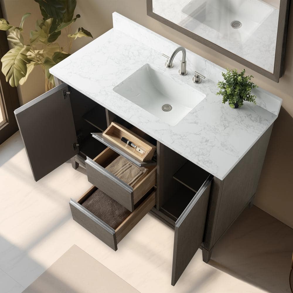 Driftwood Gray 48" Single Sink Bathroom Vanity with Engineered Marble Top