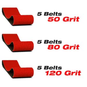 3 in. x 21 in 50,80 & 120 Grit Sanding Belts (15-Pack)