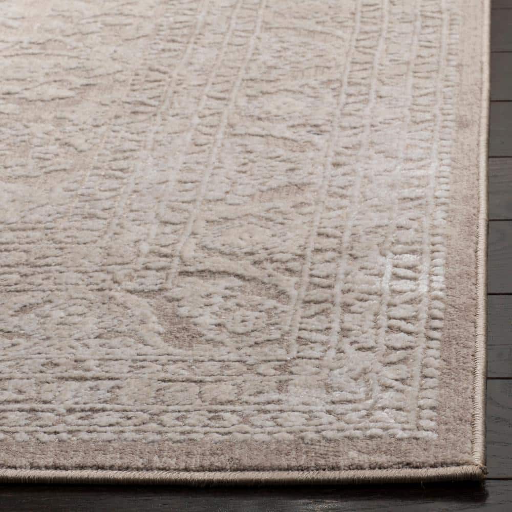 Beige Cream Floral Square Synthetic Area Rug 6'7"