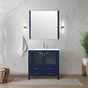 Volez 36 in W x 18 in D Navy Blue Bath Vanity and Integrated Ceramic Top