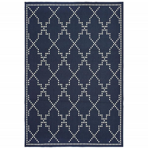 Blue, Ivory 2 ft. x 4 ft. Loomed Geometric Polypropylene Rectangle Indoor/Outdoor Area Rug