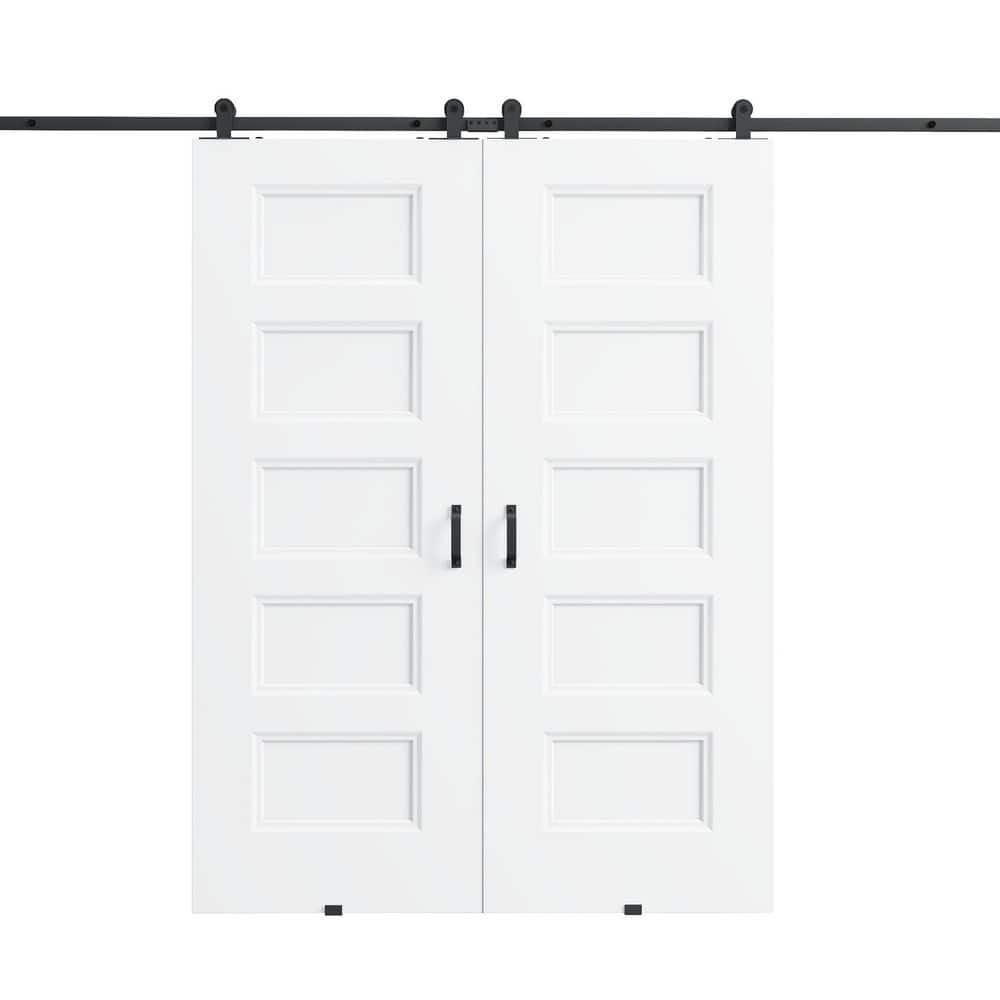 64 in. x 80 in. 5-Panel Hollow Core Barn Door White Primed MDF Sliding Barn Door with Hardware Kit (T Shape Hanger Set) price history on PriceWatchPro
