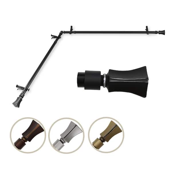 Rod Desyne 13/16" Dia Adjustable 66" to 120" Single Corner Window Curtain Rod in Black with Fort Finials