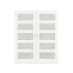 48 in. x 80 in. 5-Lite Frosted Glass White Solid Core French Door without Jamb Double Interior Door Slab with Ball Catch