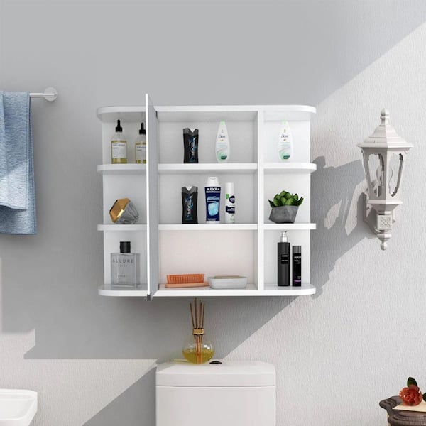 Amucolo 23.6 in. W x 19.6 in. H Rectangular Black Wall Surface Mount Bathroom Storage Medicine Cabinet with Mirror and Shelves