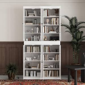 47.4 in. Tall White Wood 8-Shelf Standard Bookcase Bookshelf Display Cabinet With Tempered Glass Doors (1 Pack)