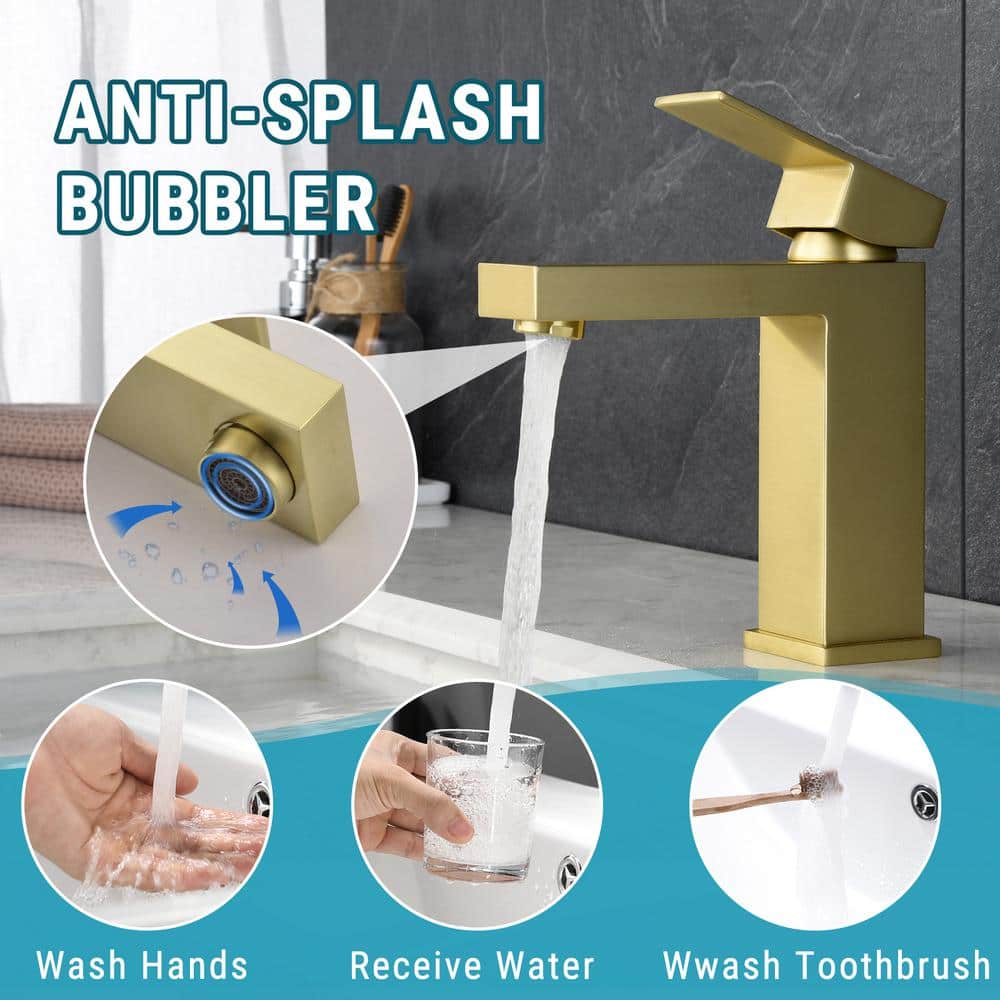 Brushed Gold Single Handle Brass Bathroom Faucet