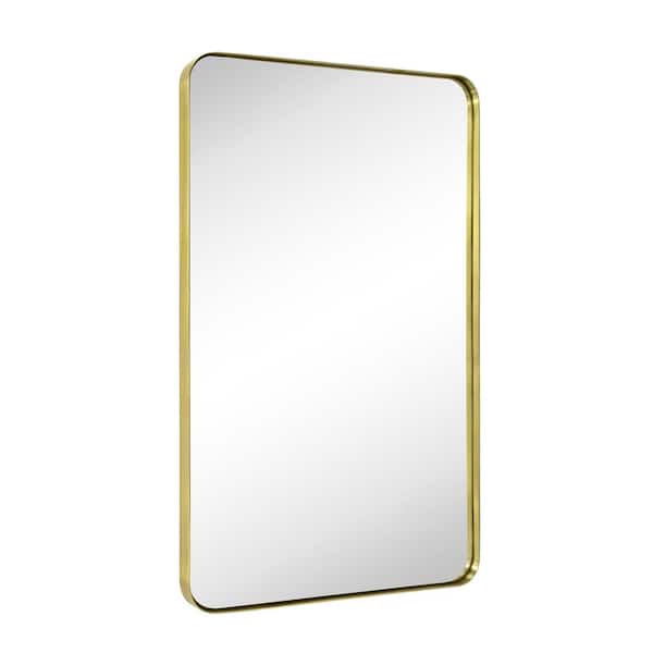 TEHOME Kengston 20 in. W x 30 in. H Rectangular Stainless Steel Framed Wall Mounted Bathroom Vanity Mirror in Brushed Gold