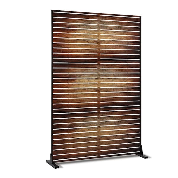 47 in. W x 71 in. H Brown Metal Privacy Screen with Wood Grain Finish-Rust-Resistant Panel for Patio and Balcony