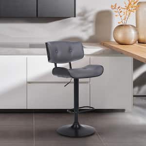 Brooklyn Adjustable 25-34 in. Height Low Back Swivel Grey Faux Leather/Black Wood Bar Stool Black Base 46 in Height