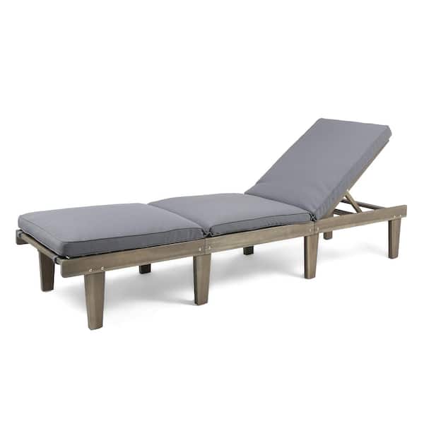Gray Wood Outdoor Patio Chaise Lounge with Dark Gray Cushion