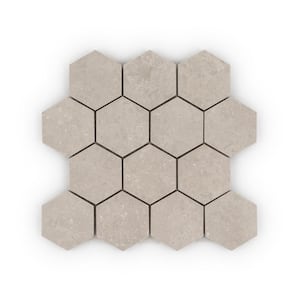 3in. Hexagon Botticino Beige 9.625in. x10.375 in. Textured Matte Porcelain Mosaic Wall and Floor Tile(7.161 sq.ft./Case)