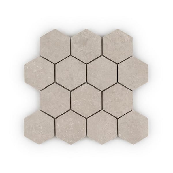 3" Hexagon Botticino Beige 9.75 in. x 9.625 in. Textured Matte Porcelain Mosaic Wall and Floor Tile 7.161 sq. ft. /Case