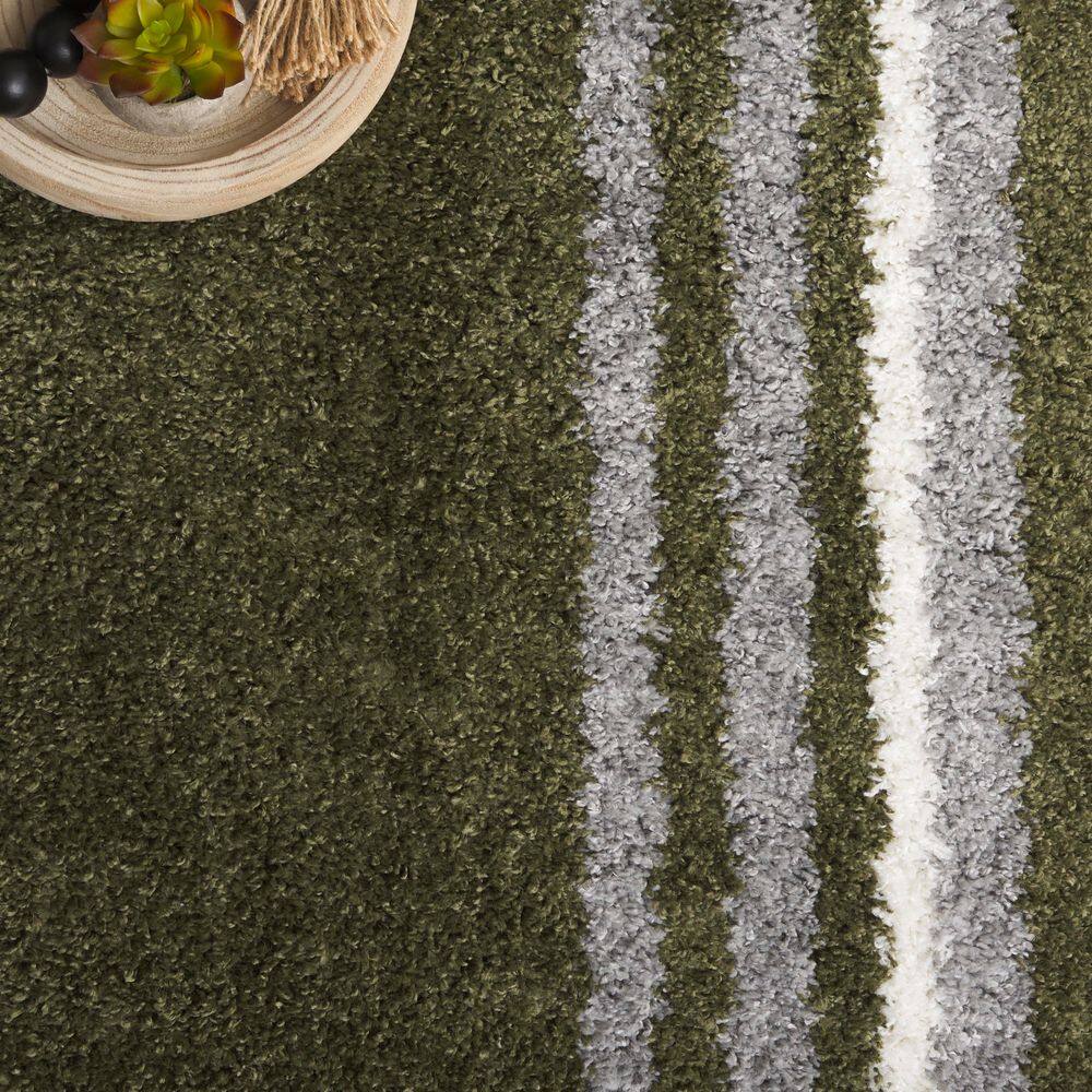 Green Square Tufted Shag Wool Area Rug, 6'7"