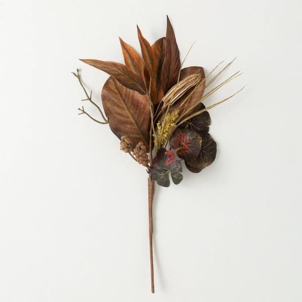 SULLIVANS 24" Artificial Fall Magnolia Leaf Mixed Pick, Brown