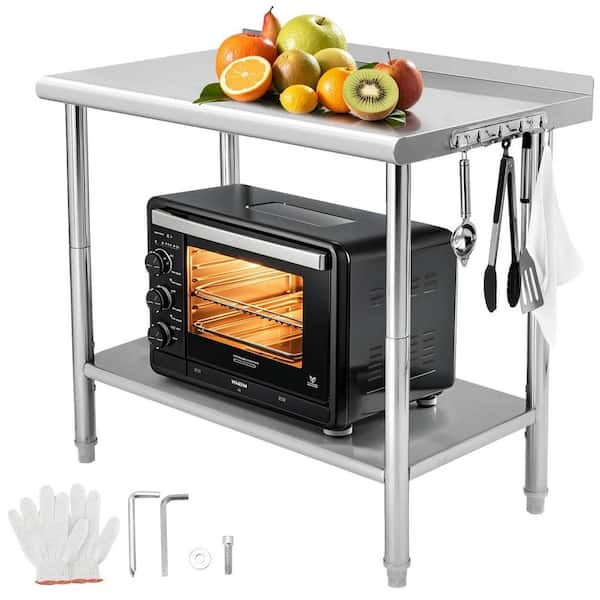 36"L x 24"W x 35"H Stainless Steel Table for Prep & Work with Backsplash, Commercial Metal Kitchen Prep Table, Silver