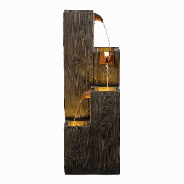 HI-LINE GIFT LTD 34 in. Wooden Texture Cascade Water Fountain Indoor/Outdoor Use