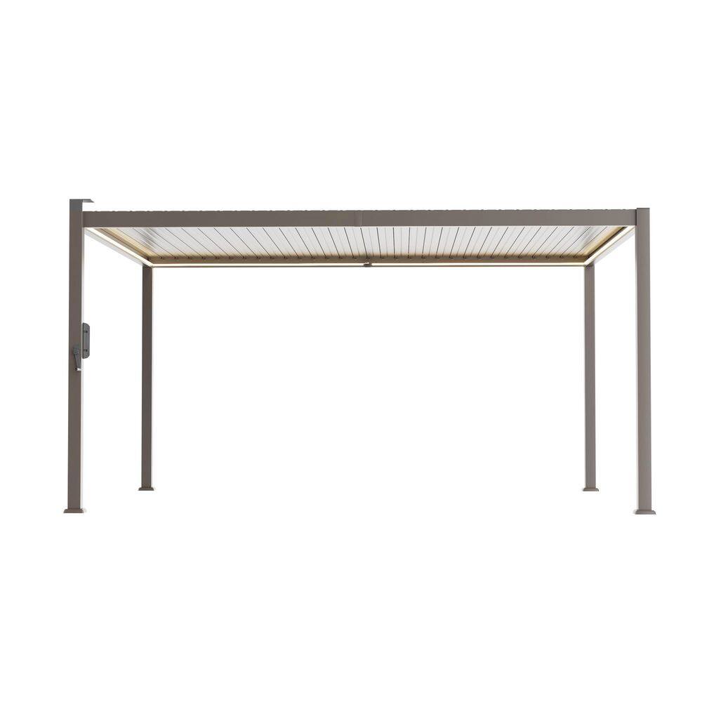12 ft. x 14 ft. Dark Brown LED Lighted Powder-Coated Louvered Aluminum Steel Pergola with Adjustable Roof price history on PriceWatchPro