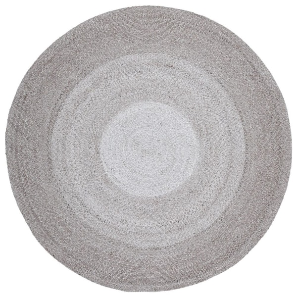 Braided 5 ft. x 5 ft. Light Gray Gradient Border Round Area Rug