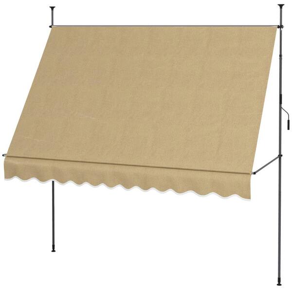 Sudzendf Beige 9.84 ft. x 3.94 ft. Patio Awning Sun Shade Shelter with Support Pole Stand and UV Resistant Fabric