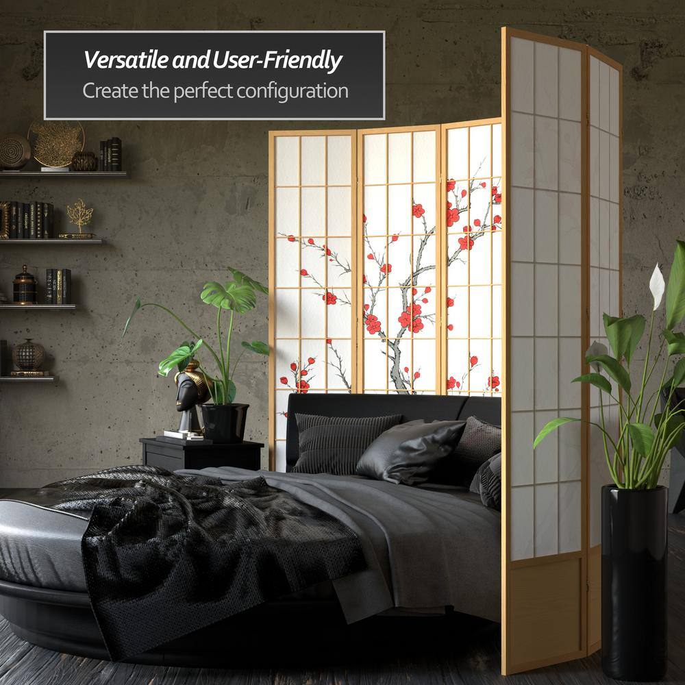 Natural Cherry Blossom Shoji 3-Panel Room Divider