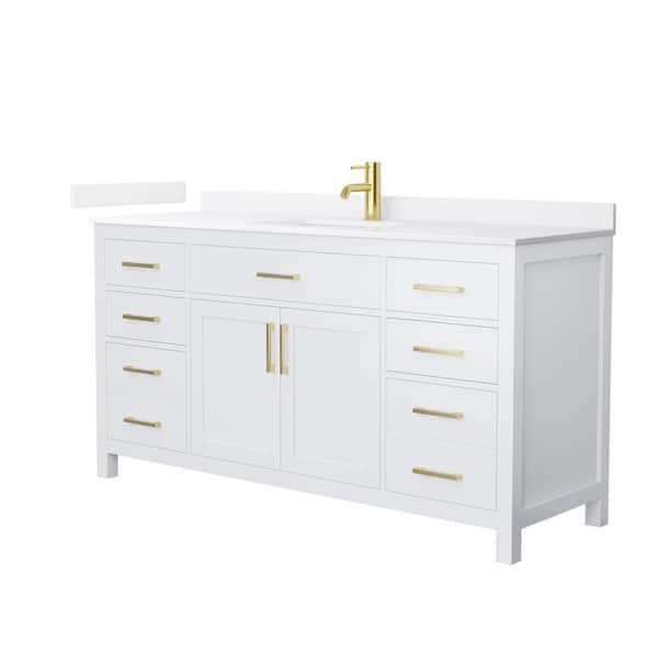 Wyndham Collection Beckett 66 in. Single Freestanding White Bath Vanity with White Quartz Top (Assembled)