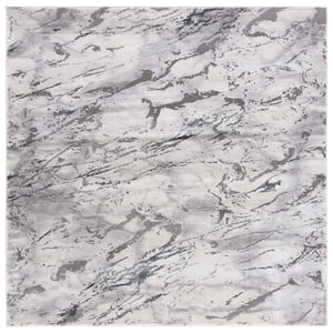 Craft Light Gray/Gray 7 ft. x 7 ft. Abstract Marble Square Area Rug