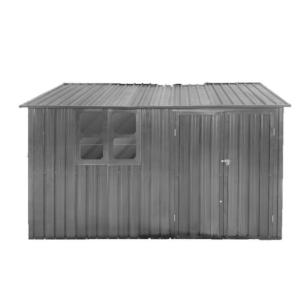 Outdoor 10 ft. W x 8 ft. D Storage Garden Metal Shed Apex Peak Roof w/ Window, Vent Aluminum Frame(80 sq. ft.)Light Grey