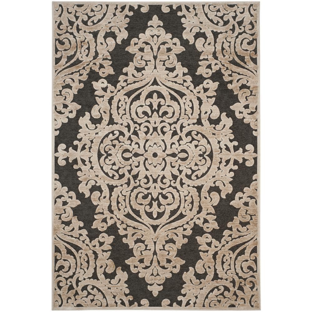 8' x 10' Black Floral Wool and Viscose Rug
