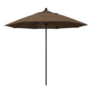 9 ft. Black Aluminum Commercial Market Patio Umbrella with Fiberglass Ribs and Push Lift in Cocoa Sunbrella