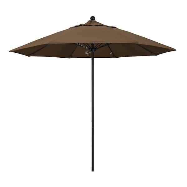 California Umbrella 9 ft. Black Aluminum Commercial Market Patio Umbrella with Fiberglass Ribs and Push Lift in Cocoa Sunbrella