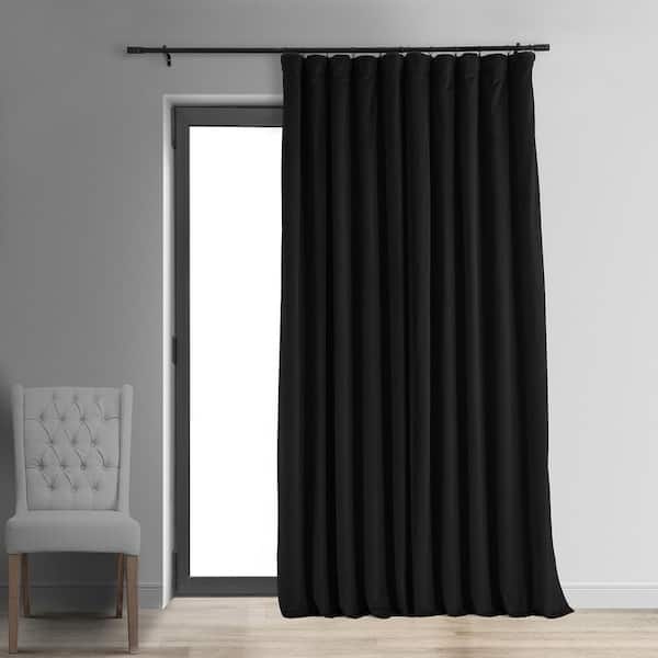Exclusive Fabrics & Furnishings Black Extra Wide Velvet Rod Pocket Blackout Curtain - 100 in. W x 108 in. L (1 Panel)