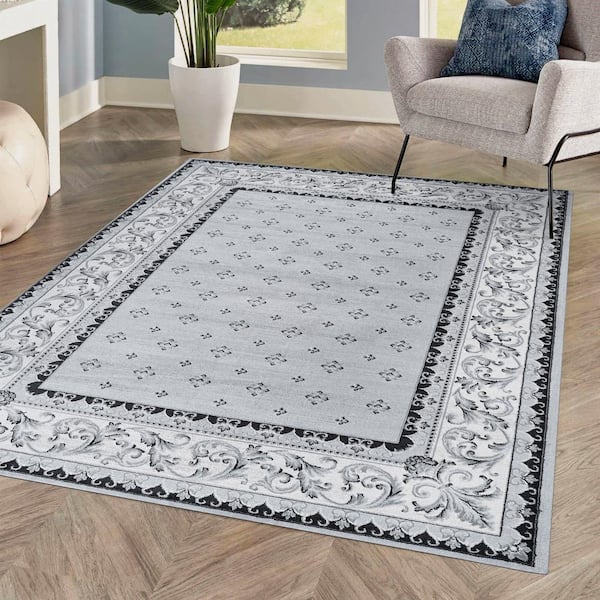 JONATHAN Y Acanthus Light Gray/Cream 4 ft. x 6 ft. French Border Area Rug