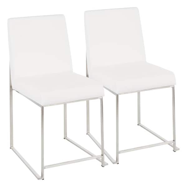 Lumisource Fuji White Velvet Stainless Steel High Back Dining Chair (Set of 2)