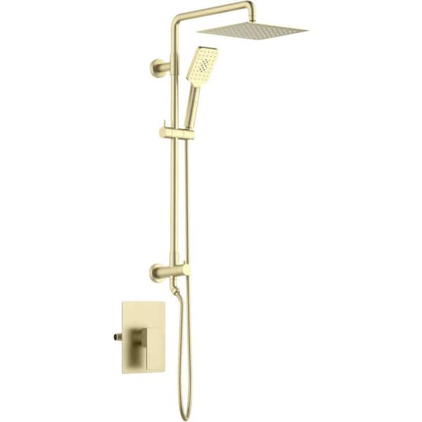 3-Spray Wall Mount Dual Fixed and Handheld Shower Head 1.8 GPM in Brushed Gold