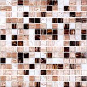 Mingles 12 in. x 12 in. Glossy Shimmer Beige and Brown Glass Mosaic Wall and Floor Tile (20 sq. ft./case) (20-pack)