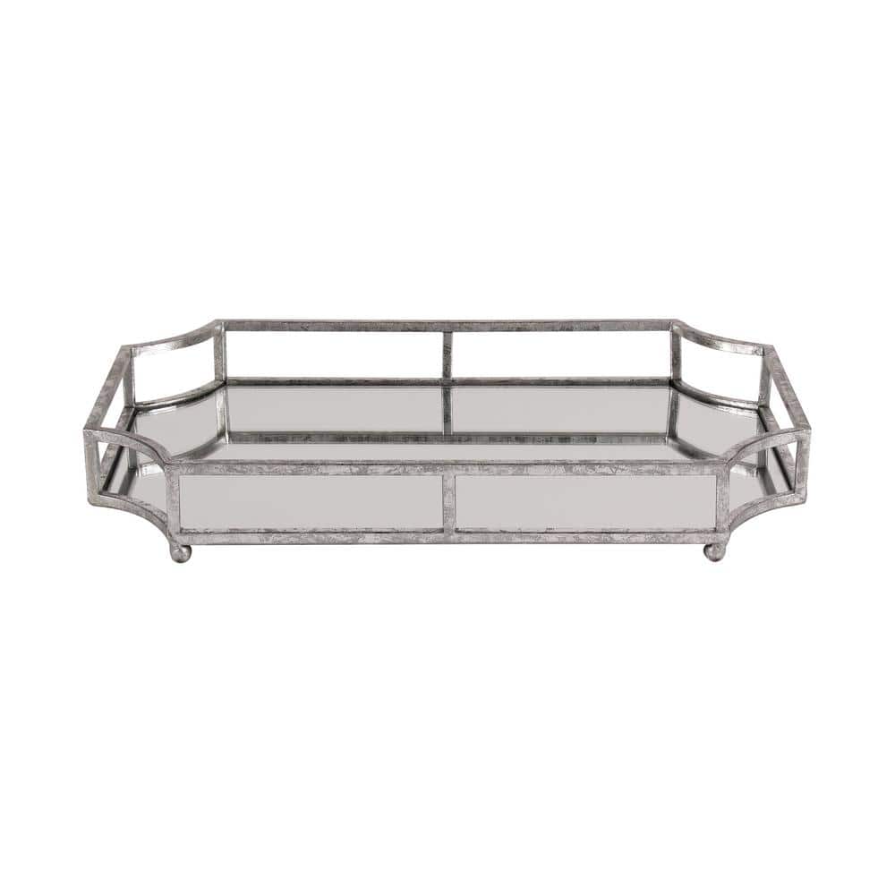 Silver Mirrored Glass Rectangular Decorative Tray