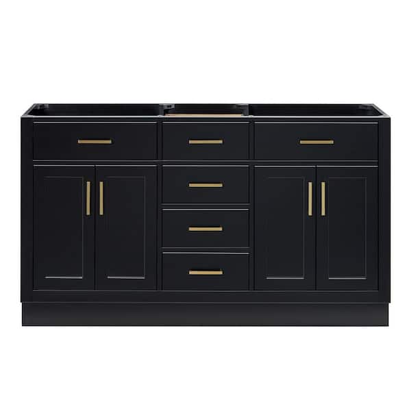 ARIEL Hepburn 60 in. W x 21.5 in. D x 34.5 in. H Bath Vanity Base Cabinet in Black without Top