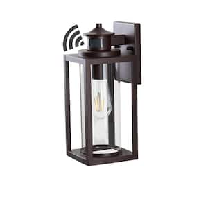 1-Light Oil Rubbed Bronze Motion Sensing Metal Outdoor Wall Lantern Sconce with No Bulbs Included