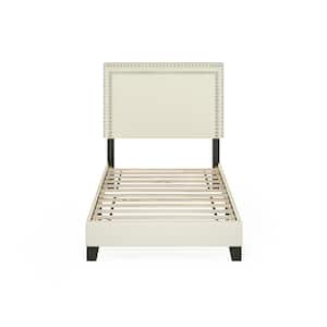 Laval Linen Twin Double Row Nail Head Bed Frame