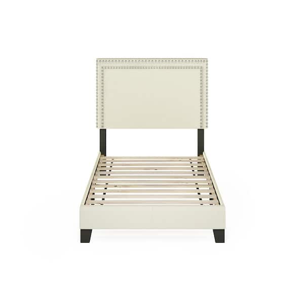 Furinno Laval Linen Twin Double Row Nail Head Bed Frame