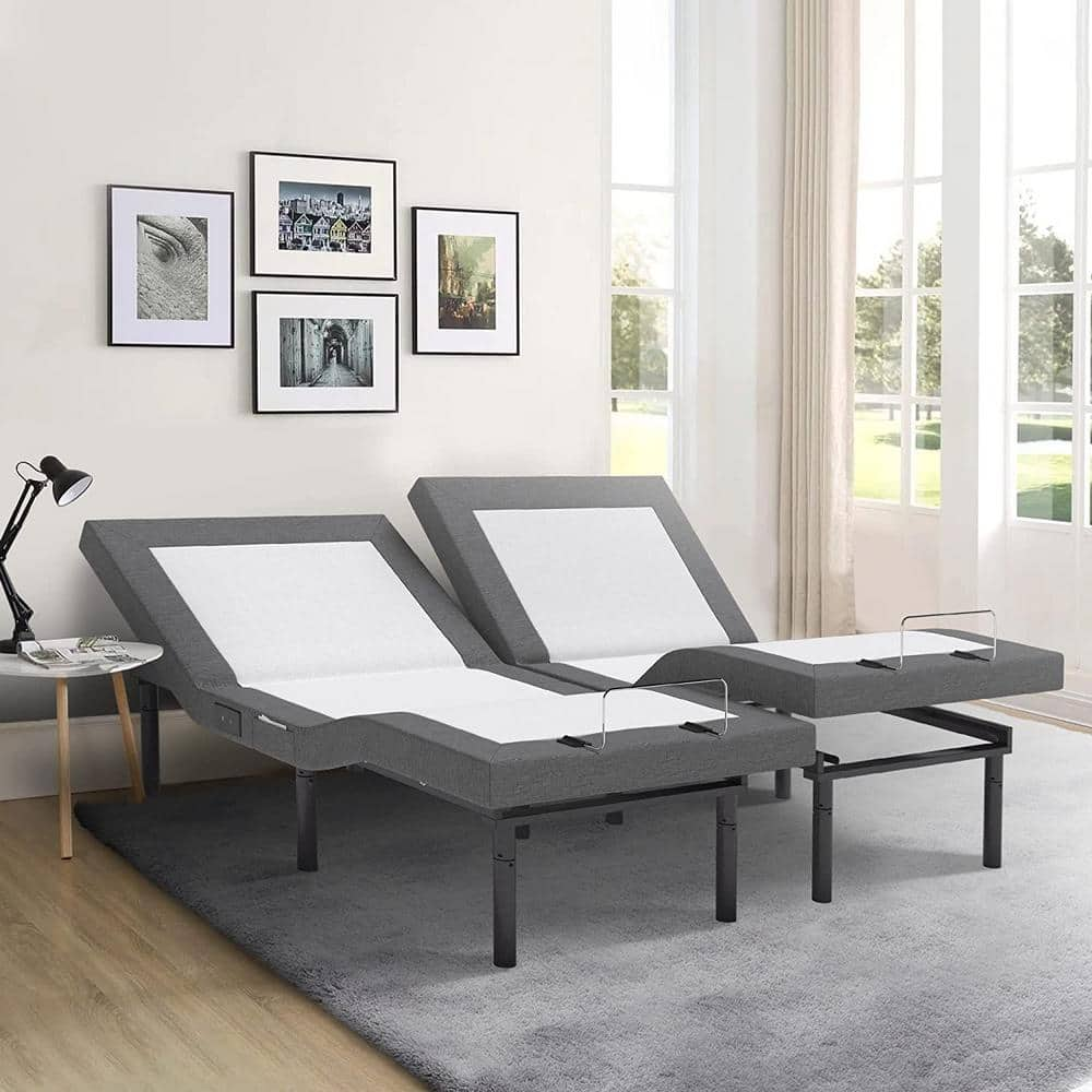 Renanim Adjustable Gray Split-King Bed Frame USB, Dual Massage, Under ...